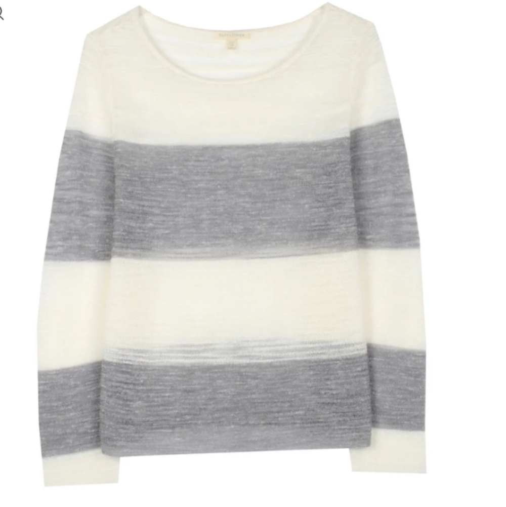 EILEEN FISHER Sheer Boucle Slub Pullover Ivory & Gray Top (Size M) - MSRP $228
